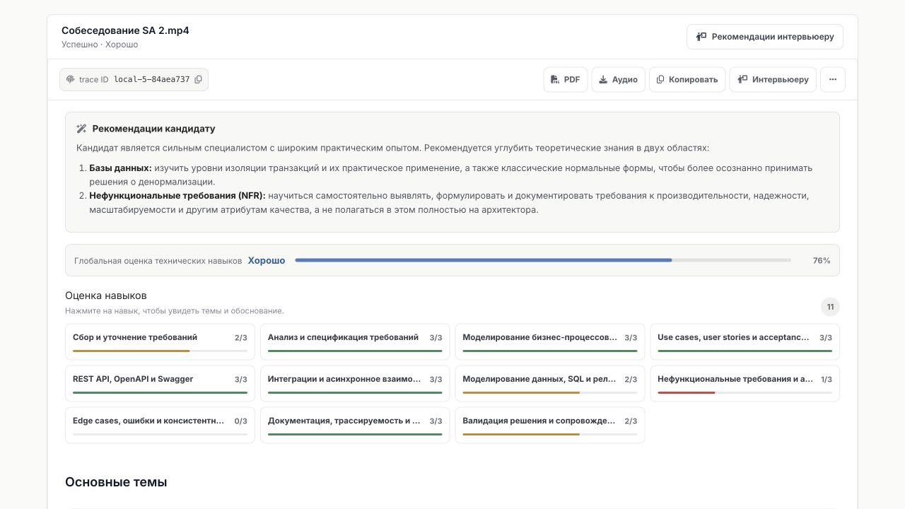 Отчет Calibra Hire с рекомендациями и оценкой навыков